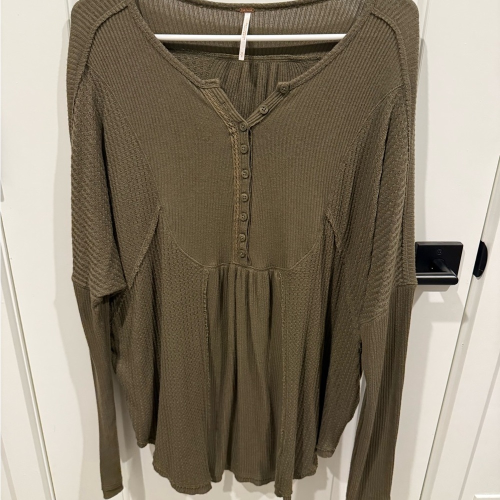 Free People olive green Button-Front Blouse